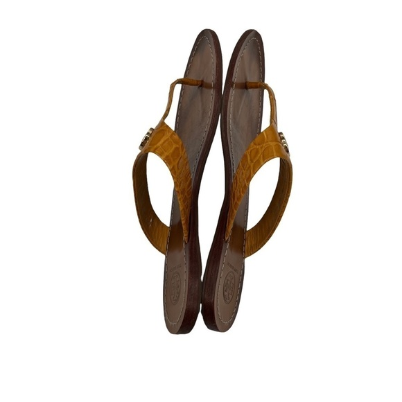 Tory Burch Brown Leather Thora Flat T-Strap Sandals Size 8 Women’s - Picture 5 of 8